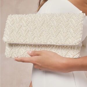 Lulus’ Pearl-Fect Day Ivory Beaded Clutch